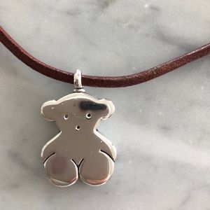 Tous bear pendant with brown leather strap